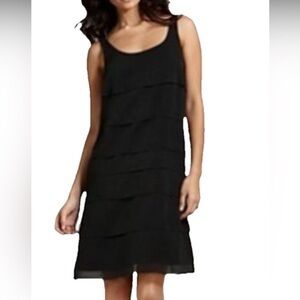 Eileen Fisher Tiered Silk Dress Sleeveless Lightweight Solid Black Sz XS Breezy